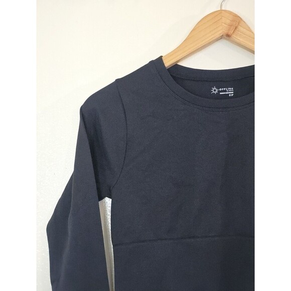 Offline By Aerie Black Seamless Crop Active Top Womens Size Small - Picture 3 of 9